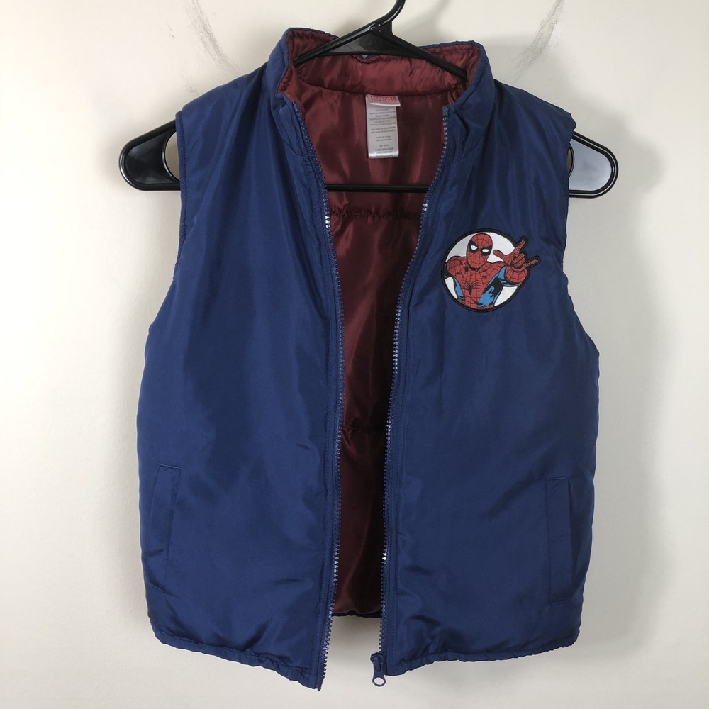 Marvel Spider-Man Full Zip Vest Youth Boys Sz 7 Blue Red Lining